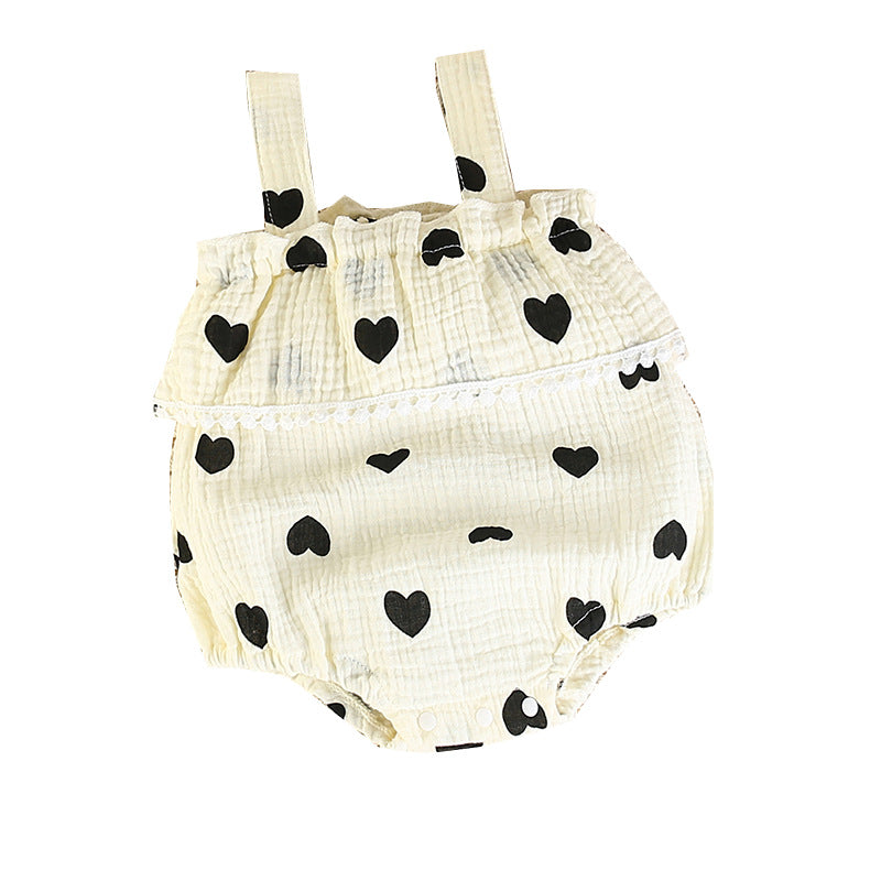 Baby clothes summer thin sleeveless suspender jumpsuit newborn super cute little heart cute bag butt clothes