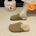New arrival shows feet small birkenstock fleece-lined lazy half slippers for women winterthick soleoutwear birkenstock furry cotton slippers