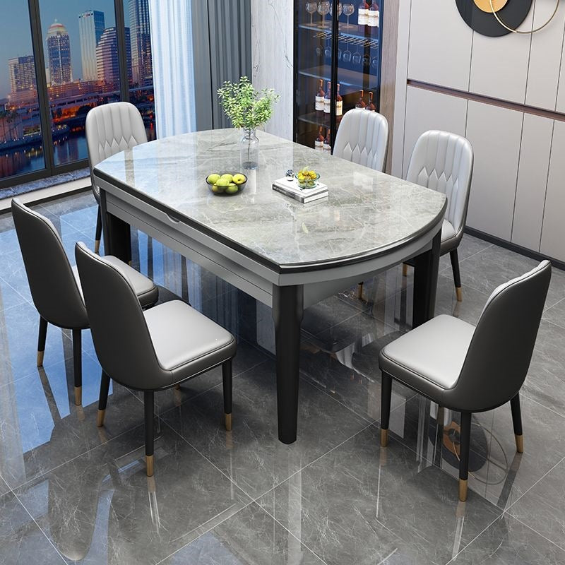 Rock slab dining table and chair combination modern casualaccessible luxury dining table for home dining table small apartment telescopic foldable round table