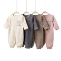 Men's and women's long sleeves baby outing clothes rompers fall and winter baby heattech jumpsuit cartoon fleece-lined khaki kids clothes
