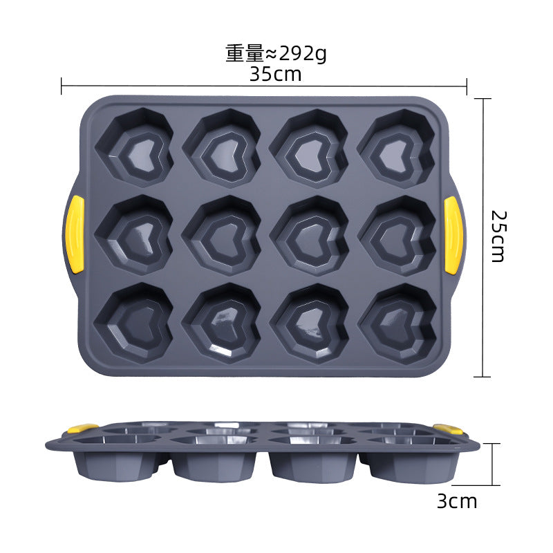 12-cavity heart-shaped non-stick baking pan - perfect for bread, heart-shaped puddings, jellies, chocolate cakes, and more!