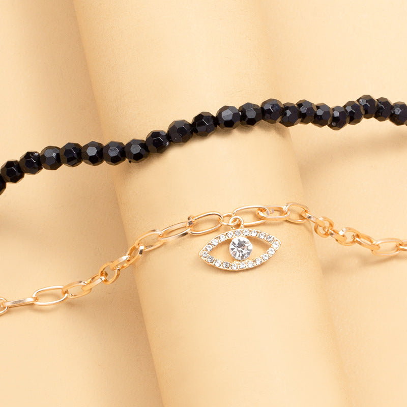 New arrival rice bead necklace wholesale fashion cross-border multi-layer devil's eye pendant jewelry women's fashion exaggerated clavicle chain