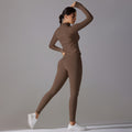 New arrival: solid color antibacterial seamless underwear zip-up yoga set - two-piece activewear for running and fitness