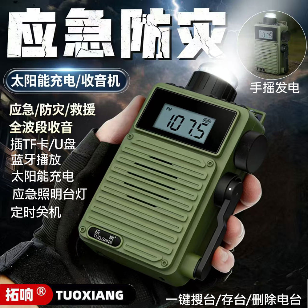 Multi-functional solar & hand-crank emergency flashlight - high-lumen, rechargeable, outdoor disaster preparedness lighting with card slot