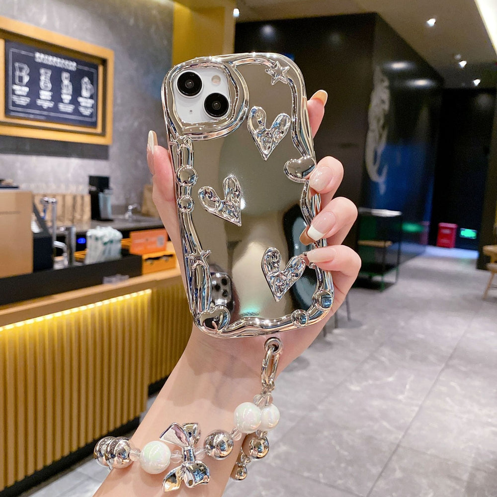 Three-dimensional wave electroplating suitable for apple 16pro bear mobile phone case iphone11 bead bracelet tpu protective cover