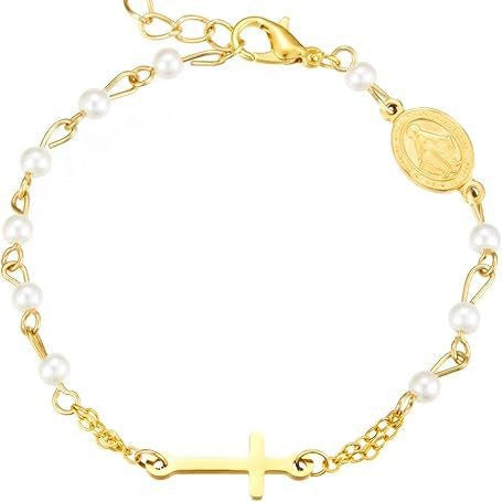 hot-selling jewelry cross bracelet for women, high-end micro-paved imitation pearl bead chain, non-fading copper jewelry wholesale