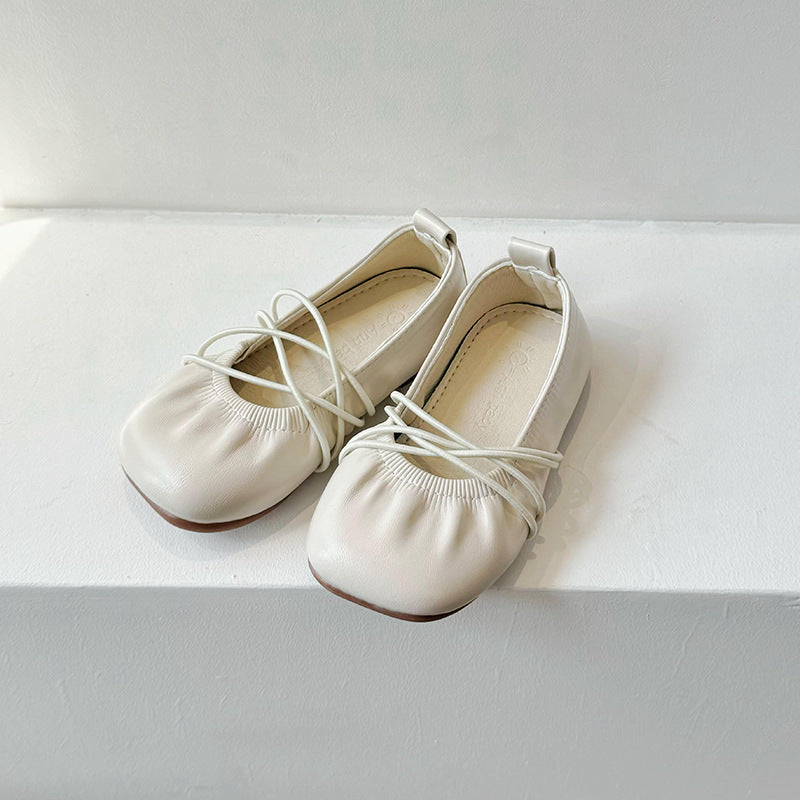 Girls' Korean version of small leather shoes 2025 spring and autumn new children's one-pedal Doudou shoes soft-soled princess shoes ballet shoes