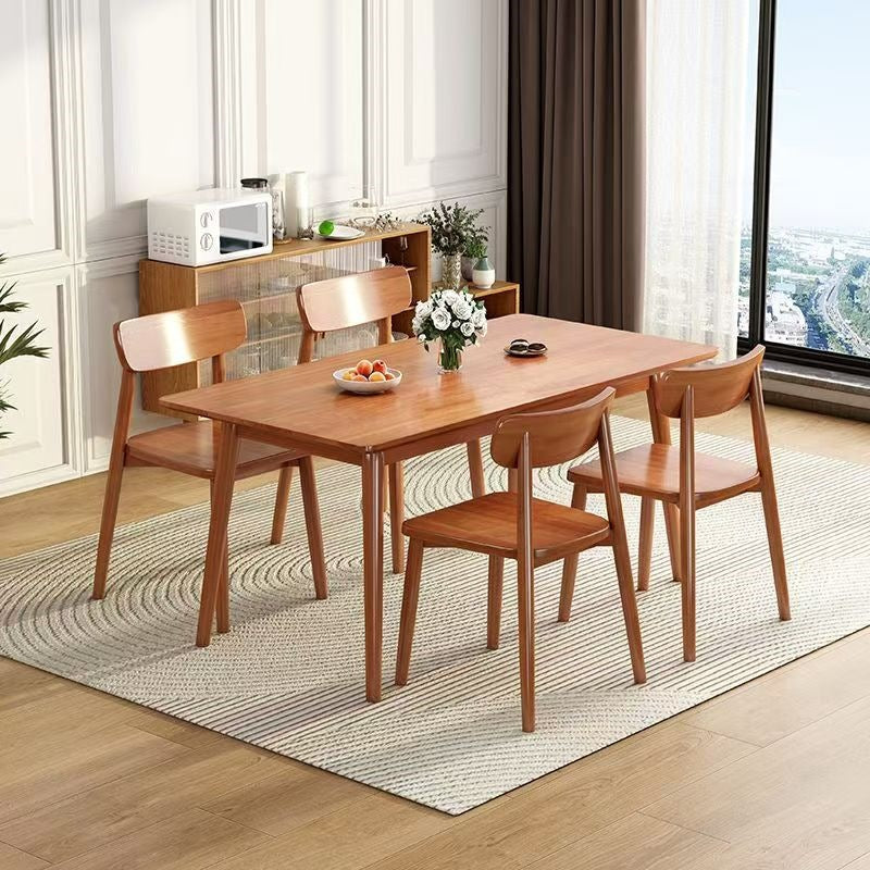 Cherry wood color dining table and chair all solid wood dining table combination dining chair for home rectangular solid wood dining table and chair combination