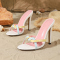 2026 new european and american style stiletto heel slippers - women's summer open toe criss-cross strap fashionable minimalist beach sandals