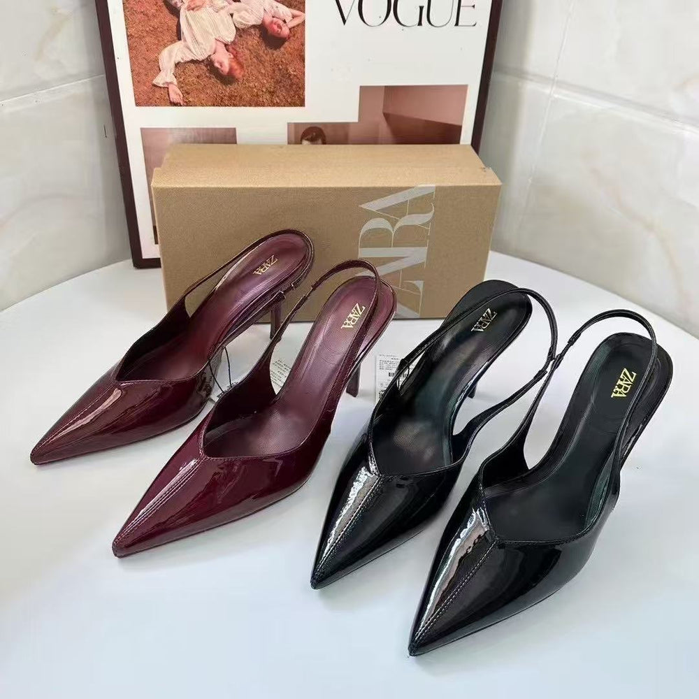 Za2025summernew arrival baotou pointed toe back strap casualeasiest for matchoutwearelegant women's high heels