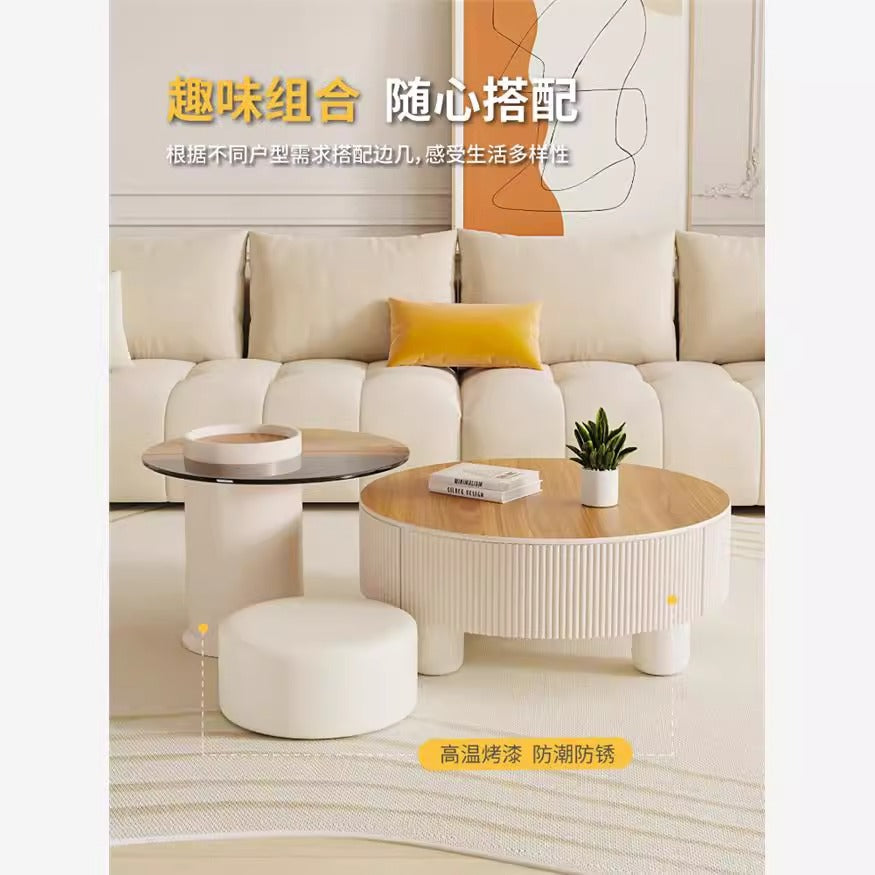 French cream style coffee table light luxury normcore living room slate coffee table modern small apartment storage scandinavian round combination