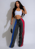 Best selling european and american clothing fashionpatchworkstripescontrast color denim pants new arrivalcasual waist elastic straight-leg pants