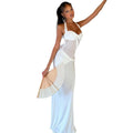 European and american style cross-border vacation solid color women's micro-stretch tie-neck bodycon mini dress sexy mesh home wear maxi dress