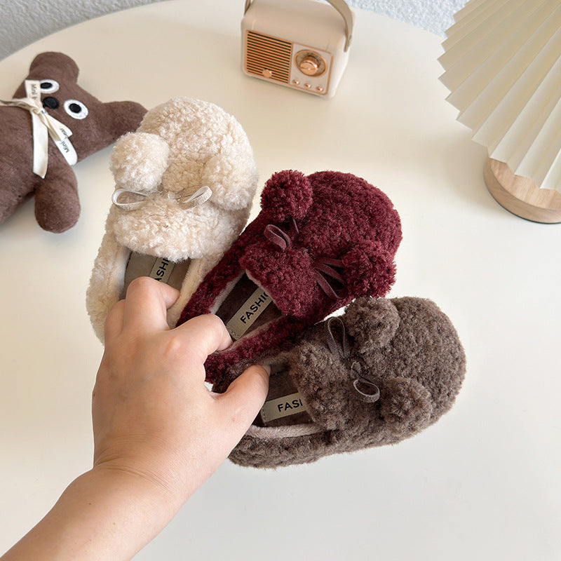 Children's hair ball one-pedal velvet cotton shoes 2025 autumn and winter new Korean version thickened warm girls' hair shoes