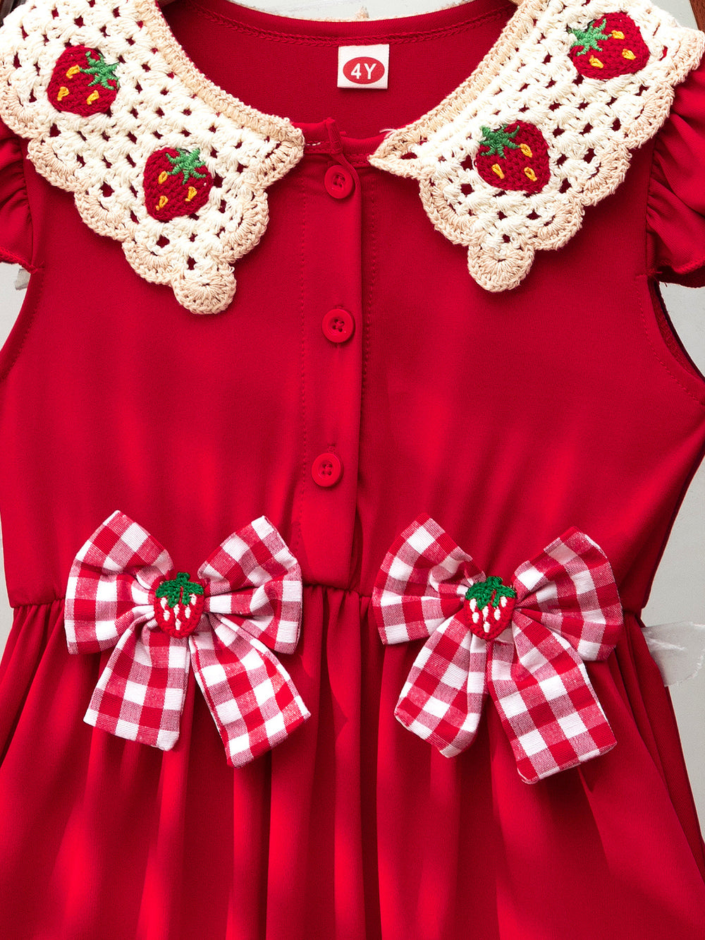 pastoral ins style girl cute strawberry flying sleeve princess dress cross-border exclusive supply