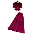 Luxury chic wine red puff sleeve top and high-waisted maxi skirt two-piece set - women's summer commute outfit, slim fit and figure-flattering