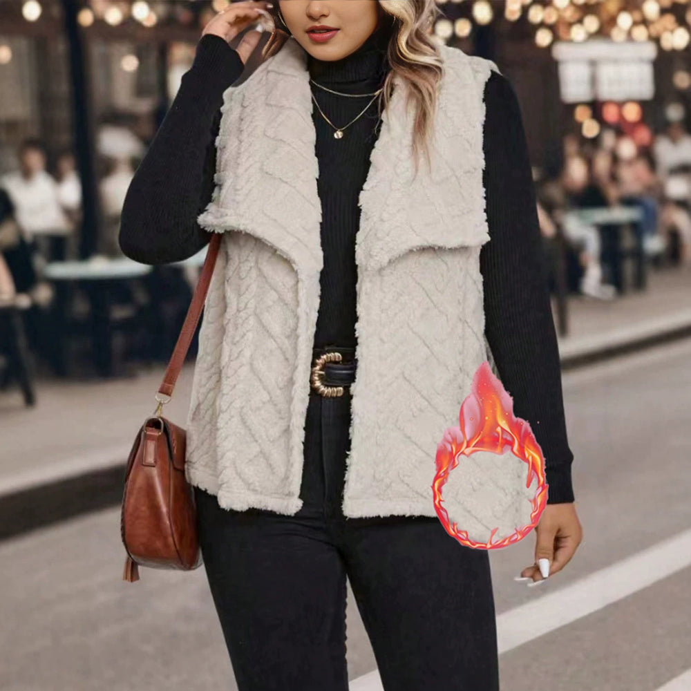 Fall and wintercasualplus sizestuffed waistcoat large lapel stereo embossed texture looseheattech outer wear fat mm women's clothing