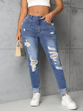 Pre-sale-15501# cross-border women's fashion european and american ins trendyslimming look ripped straight-leg skinny jeanspants