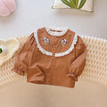 Girl pure cotton doll shirt girl fashion new arrival shirt  baby long sleeves bottomembroider round neck trendy
