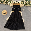 French chic high-end sequin & beaded mesh panel long sleeve bodycon dress - slimming, elegant, and flattering maxi dress for women