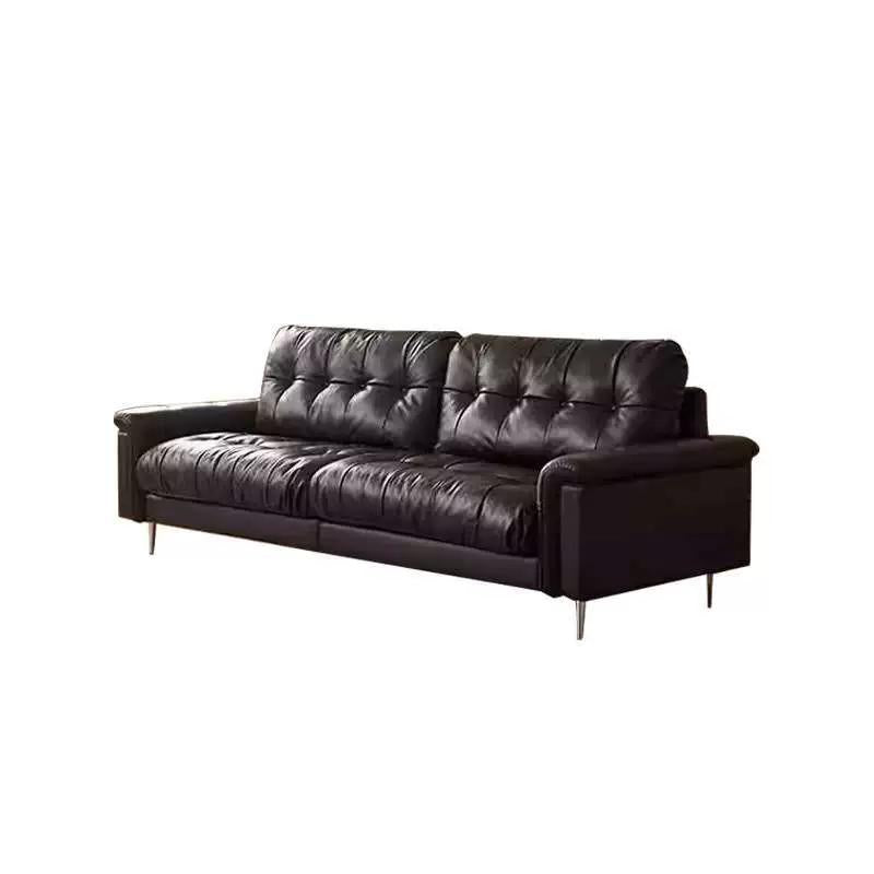 Nebula sofa, glossy black oil wax leather, high-back, small apartment, retro, vintage, southeast asian style