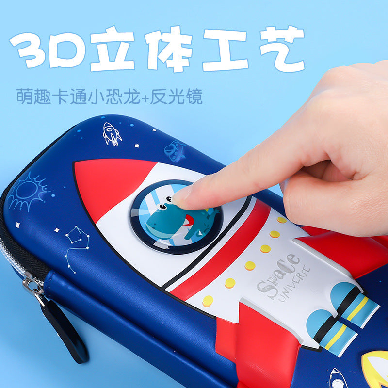 3D waterproof rocket space pencil bag EVA large-capacity creative Korean version children's kindergarten stationery box men's pencil bag