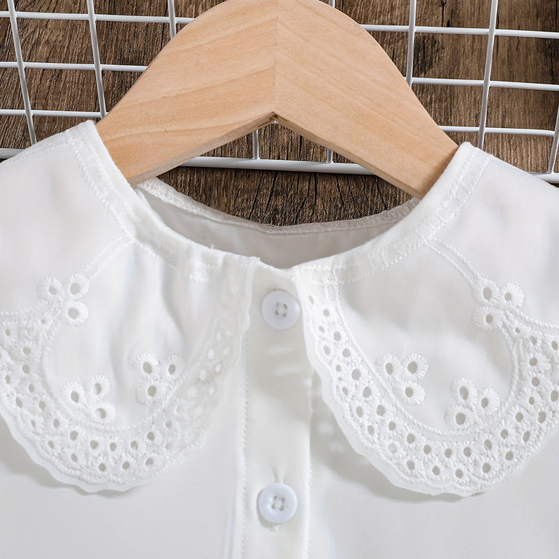 Summer girls' blouse - cross-border supply - pure white peter pan collar puff sleeve cute t-shirt top for young children