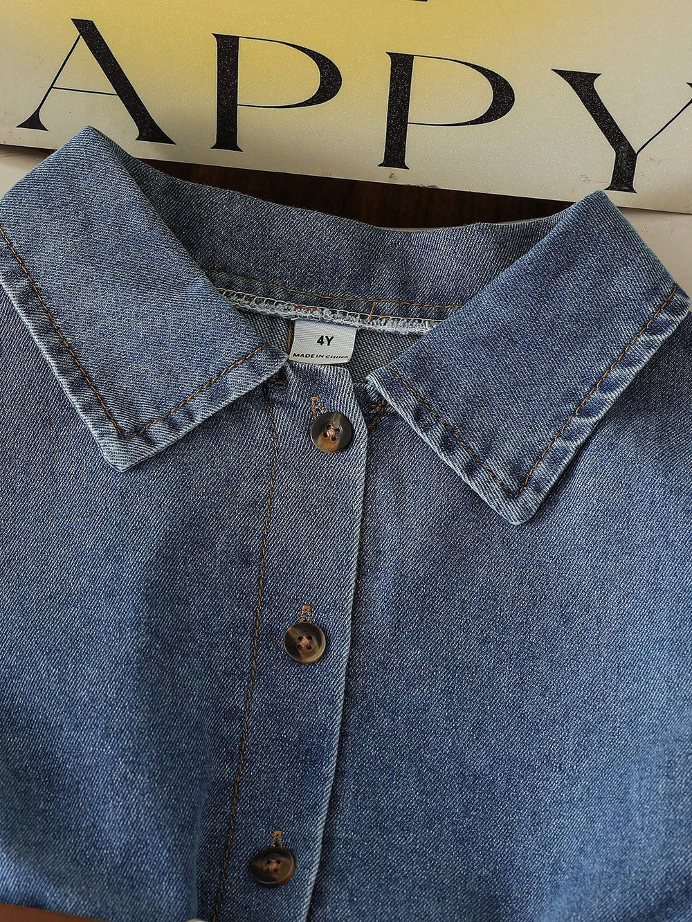hot-selling girls' a-line denim washed dress with turn-down collar - cross-border exclusive