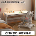 Children's study table solid wood hand-operated adjustable large white table for home bedroom primary school students study desk and chair study table