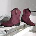 plus size square heel pointed toe denim short boots for women fall and winterfashion suede slip-on knight boots retro style