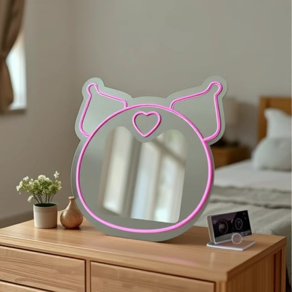 Decorative mirror neon hellokitty cat atmosphere light makeup mirror luminous led wholesale