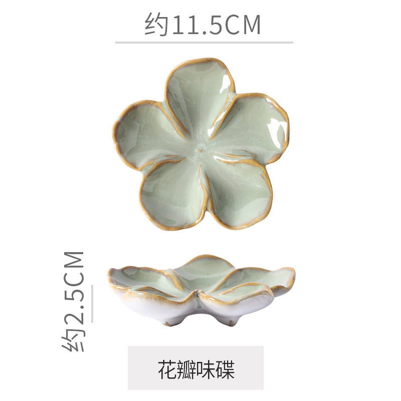 Retro japanese ceramic dish flower shape small dish creative dish dipping dish side dish multi-color kiln dish