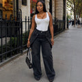 European and american style women's casual jeans - new  cross-border women's clothing - street fashion asymmetrical button design straight leg
