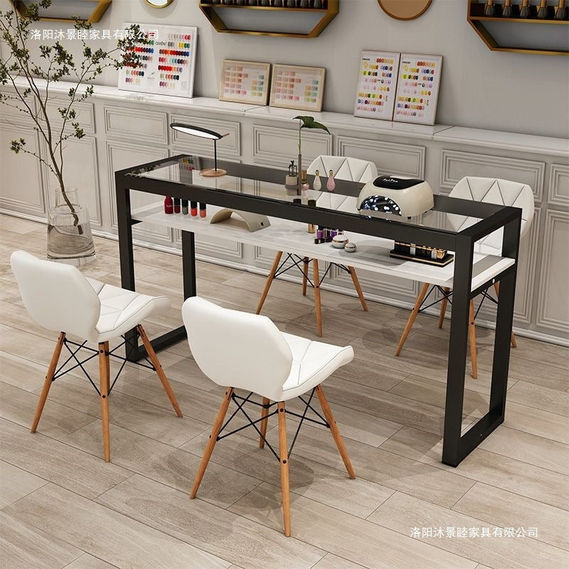 Nail art table and chair suit tempered glass workbench single double table nail art shop table casual nail art table