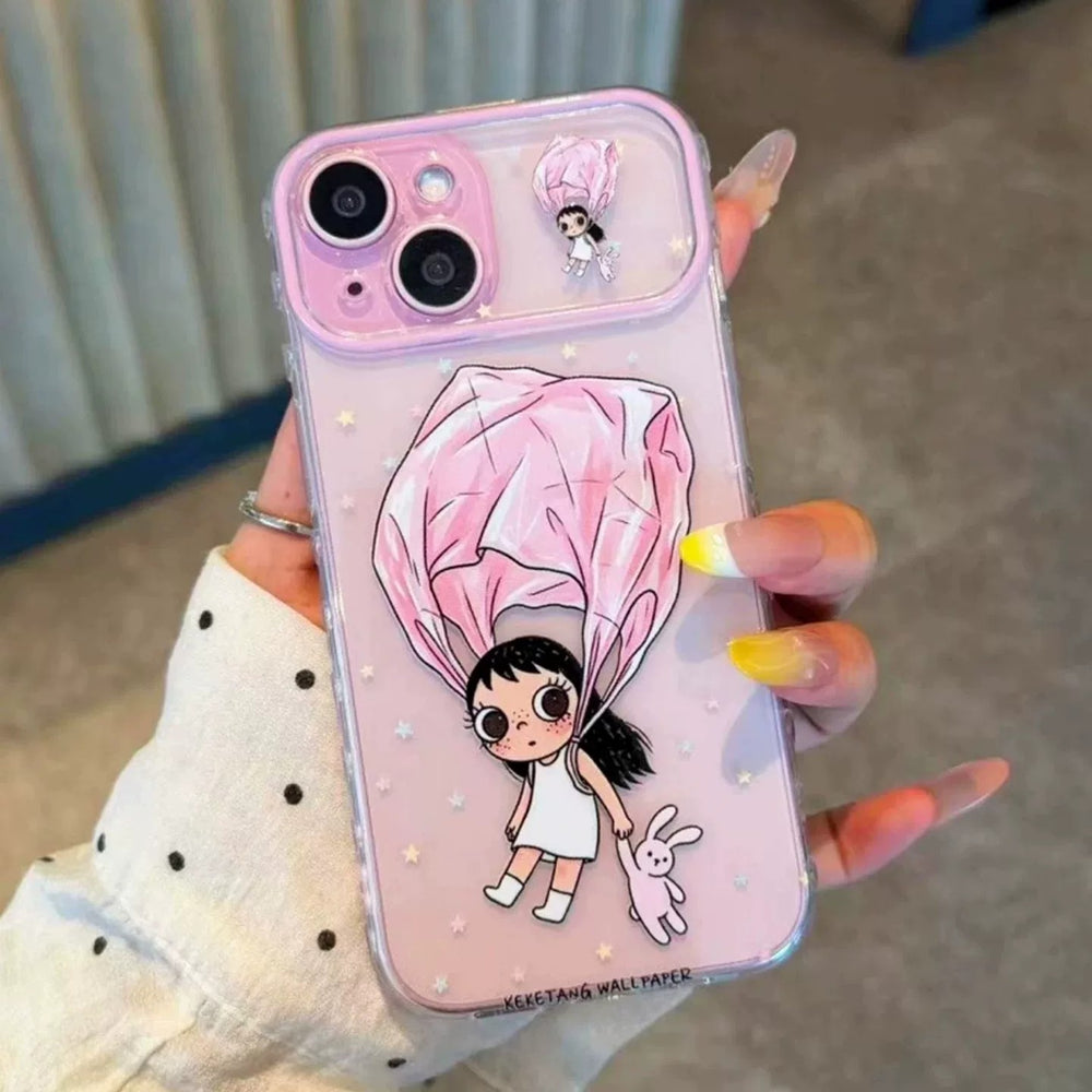 Suitable for apple 17promax mobile phone case transparent cartoon xiaoyu bunny floral iphone18 anti-fall protective case