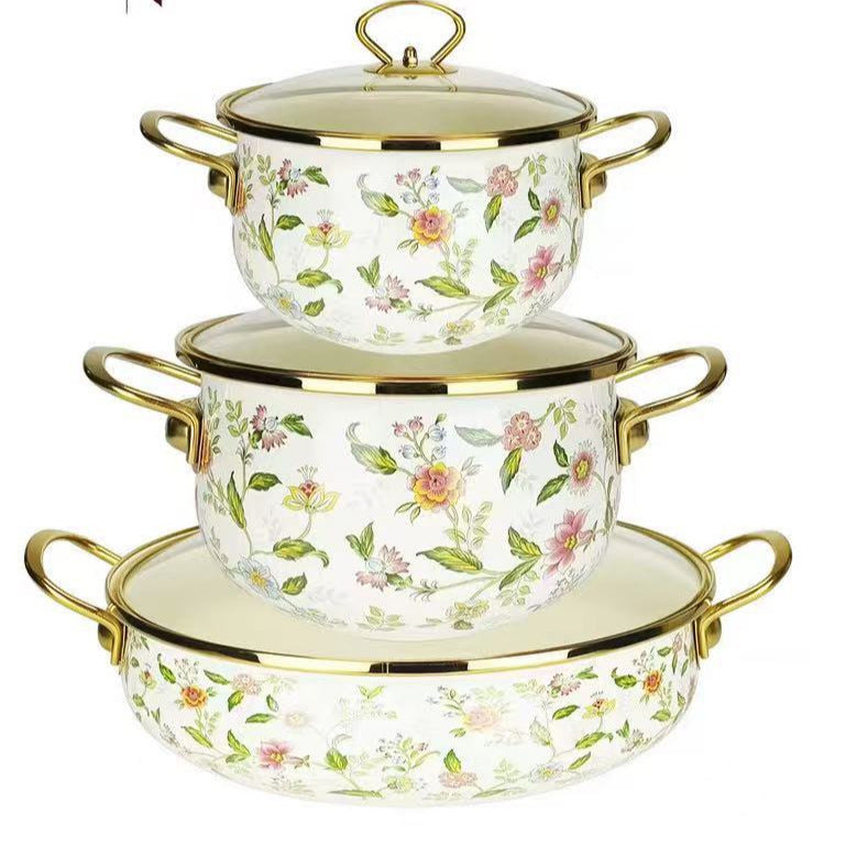Factory direct sales cross-border hot selling thousands of charming flowers, birds and flowers enamel soup pot 20cm24cm30cm
