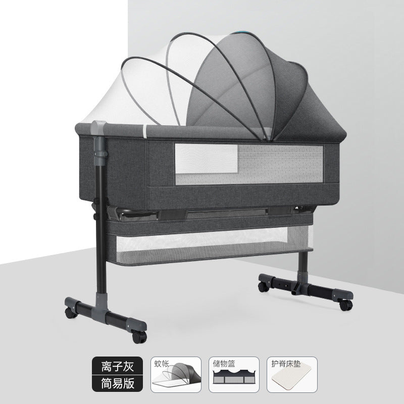 Multifunctional foldable crib, portable newborn bassinet, convertible baby bed, splice-together large bed