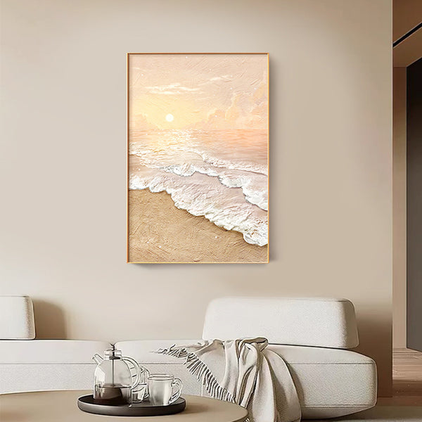 Cream wind abstract sofa background wall decorative painting, entrance painting, mural, sea waves falling sharply, living room art hanging painting