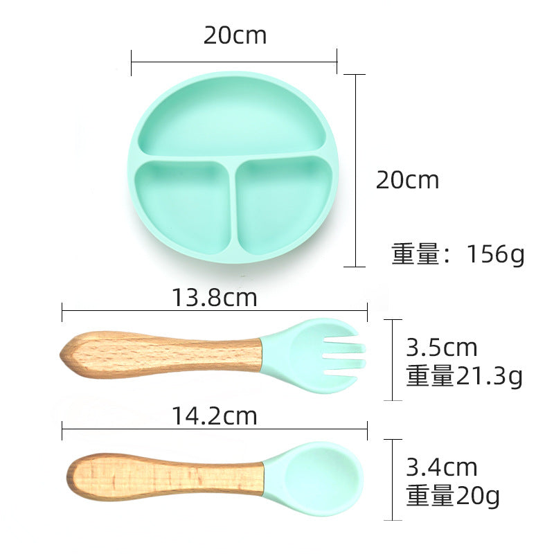 Food grade silicone infant plate fork spoon complementary food tableware preschool children eating silicone tableware set custom