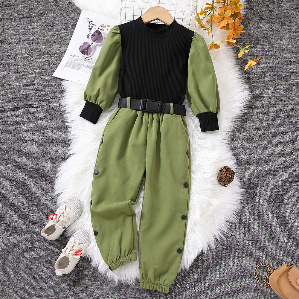 kidssuitautumnew arrivalworkwearlong sleevessuitcolorblock pit tops+pantssuit comes with belt