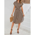 cross-border all-over print batwing sleeve drawstring dress