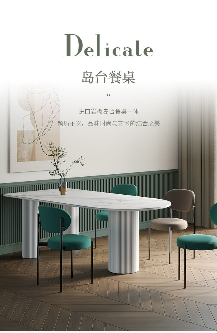 Cream style rectangular dining table household small apartment rock slab negotiation table and chair combination modern simple Roman column round table