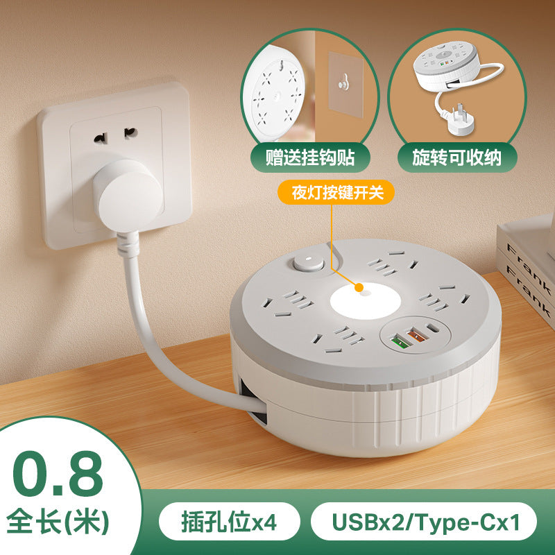 For homeround socket can store multi-function plug-in board student dormitory multi-hole usb night light plug-in board drag power strip