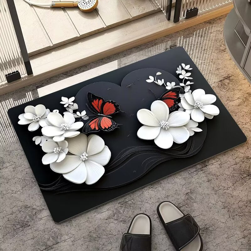 stereo butterfly soft diatom mud kitchen floor mat bathroom door absorbent quick-drying mat non-slip mat bathroom carpet