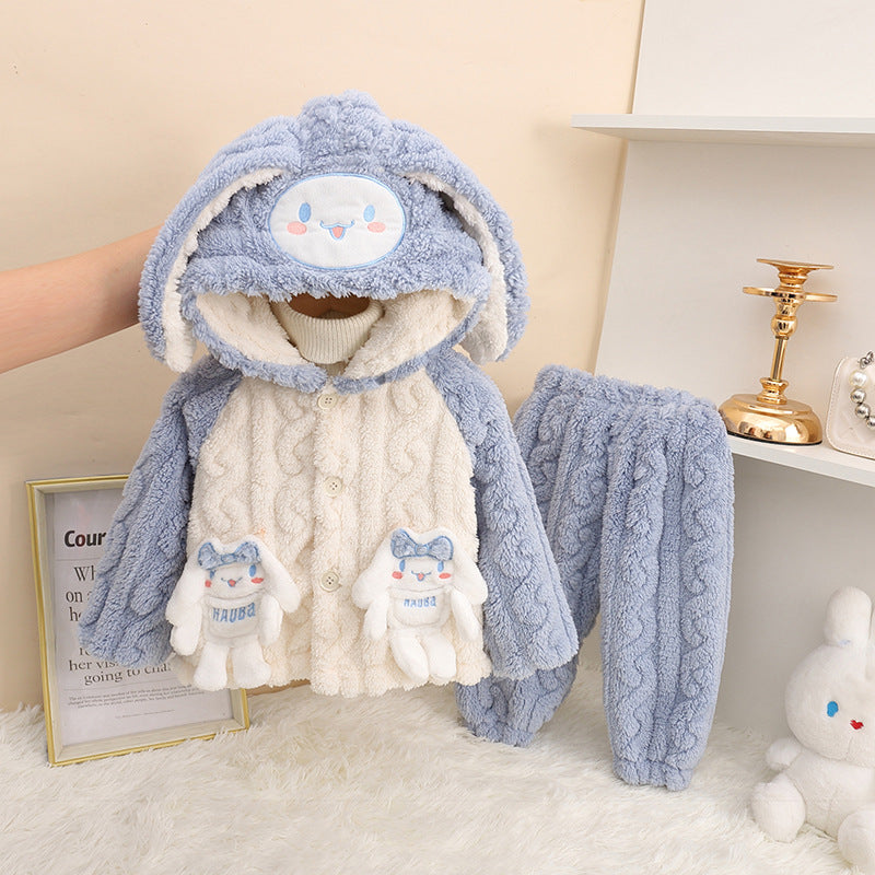 Kids flannel baby pajamas girl autumn wintercutelong sleevessuit baby girl coral velvet home clothes winter