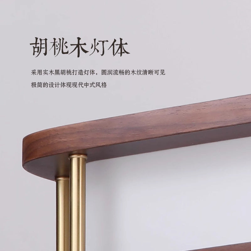 Chinese living room light ceiling light solid wood book master bedroom light LED rectangular walnut room dining room lighting
