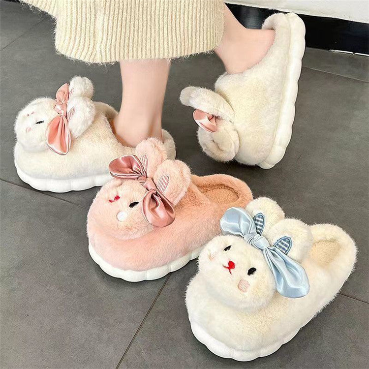 Women's cloud slippers - new 2023 autumn/winter indoor home cute plush rabbit warm cotton slippers
