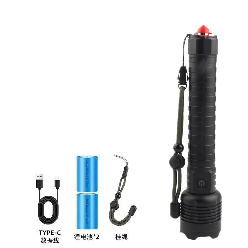 White laser telescopic zoom strong light flashlight power display USB charging household outdoor lighting strong light flashlight