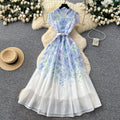 Vacation style v necktie back waist printingdress women's summer short-sleeved lapel long skirt elegantwork clothing women's clothing