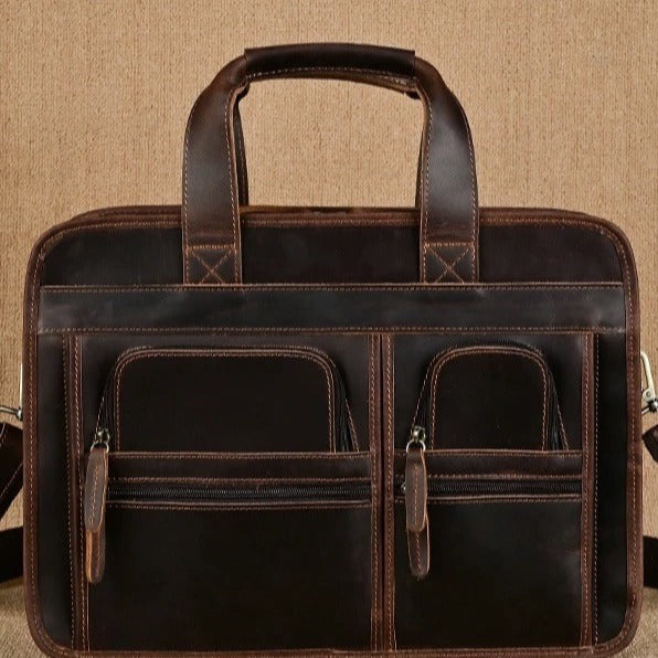 Casual retro genuine leather men's briefcase 15.6inch business handbag shoulder crossbody bag cowhide men's bag